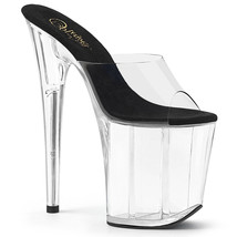 Pleaser FLAM801/C-B/C 8&quot; Heel Sexy Slip On Platform Black Clear Womens Shoes - £46.32 GBP