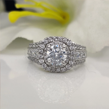 2CT Round Center Brilliant Engagement Ring Double Halo Style Ring For Women Gift - £96.15 GBP