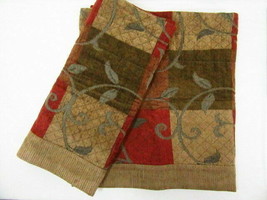 Thomasville Patchouli Patchwork Red Tan Brown Chenille 2-PC Window Valances - £43.03 GBP