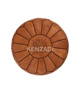 Moroccan leather pouf, round pouf, berber pouf, brown pouf with brown em... - $95.73 CAD