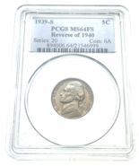1939-S 5C Jefferson Nickel PCGS MS64FS Full Steps Reverse of 1940 Nice S... - €254,79 EUR