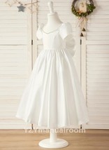 Girls satin flower girl dress wedding party gown first communion dress - £117.62 GBP