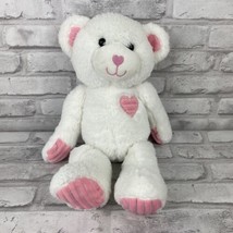 Goffa Bear White Plush Pink Heart Ears Feet Valentine&#39;s Day Stuffed Anim... - £13.58 GBP