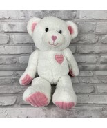 Goffa Bear White Plush Pink Heart Ears Feet Valentine&#39;s Day Stuffed Anim... - £13.57 GBP