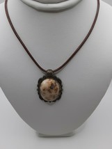 Brown Corded Necklace with a Stone Set on a Backing Pendant - £11.80 GBP