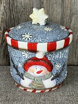 Huntington Snowman Retro Farmhouse Holiday Hand Painted Ceramic Treat Jar - £14.21 GBP