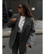 Elegant Gray Woolen Jacket For Women Casual Lapel Long Sleeve Loose Blaz... - €144,61 EUR