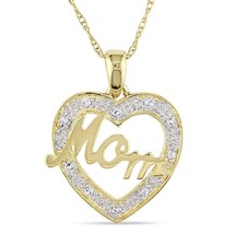 1/10CT Moissanite Heart Mom Love Pendant Necklace 14K Yellow Gold Plated - £92.66 GBP
