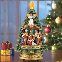 Lighted Christmas Musical Nativity Tree Tabletop Decor Centerpiece Silent Night - £25.66 GBP