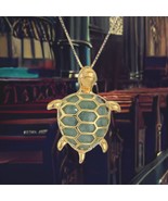 Turtle Necklace 18k Yellow Gold Plated Sterling Silver Genuine Green Jad... - $2,265.70 MXN