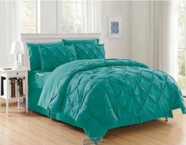 Pintuck Bed-in-a-bug 8-Piece Comforter Set Teal Turquoise King - £60.93 GBP