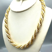 Chunky Double Strand Rope Necklace, Twisted Gold and White Strands for a Bold - £33.49 GBP