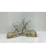 Gold Tone Sparkling Set of 2 Sitting Reindeer 7.5&quot; x 5.5&quot; Christmas Figu... - $627.62 MXN