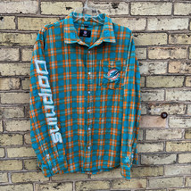 Miami Dolphins Team Apparel Men&#39;s 2XL Orange &amp; Teal Embroidered Flannel ... - $38.77