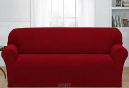 74&quot;-96&quot; Built-In Stretch Rich Basketweave Sofa Slipcover Brick Red Poly/... - $47.49