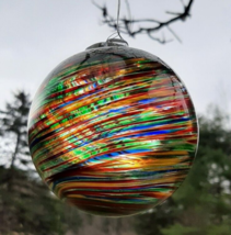 Hanging Glass Ball 4&quot; Diameter Clear With  Multicolored Swirls #122144 - $16.83