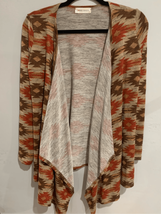 Aztec Cardigan Sweater- Lovecrazy -Red/Yellow Print Long Sleeve Poly EUC... - £11.24 GBP