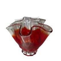 Vintage Art Glass Amberina &amp; Clear Glass Handkerchief Vase - $65.00