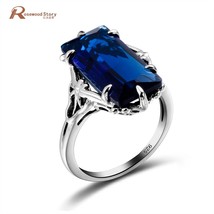 100% Handmade Real 925 Sterling Silver Rings For Women Classic Big Lab Sapphire  - £37.58 GBP