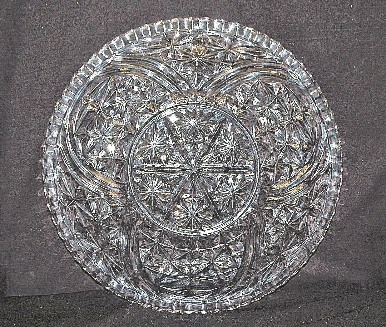 Vntage Glass Sandwich Cake Plate Serving Platter Ribbed Star Flower Swir... - $24.74
