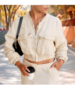 ZARA CROPPED SAND BOMBER WITH POCKETS 100% LINEN ~  XL-XXL - $109.74 CAD