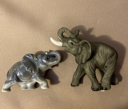 Elephant Set Lot 2 Resin Italy Hand Painted &amp; Japan? Statue Figures Figurine - £11.91 GBP