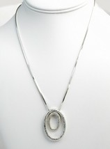 Vintage Sterling Silver Textured Hoop Pendant Necklace 18&quot; Box Chain 925 ITALY - £23.55 GBP