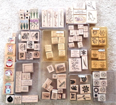 Lot 100 Wood Mount Rubber Stamps 8 Complete Sets of Stampin&#39; Up! Most Unused - £99.90 GBP