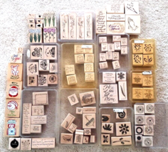 Lot 100 Wood Mount Rubber Stamps 8 Complete Sets of Stampin&#39; Up! Most Unused - £99.74 GBP