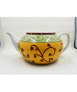 Pier 1 One Imports Porcelain Teapot Asian Yellow Green White Red Embosse... - £14.94 GBP
