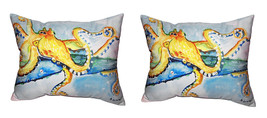 Pair of Betsy Drake Gold Octopus No Cord Indoor Outdoor Pillows 16 In. X 20 In. - £61.91 GBP