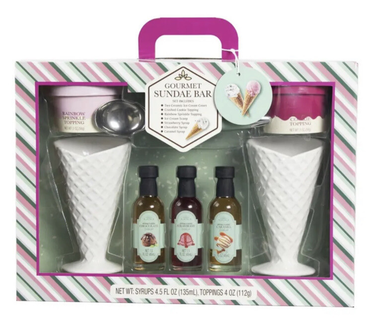 Summer Ice Cream Bar Set Ceramic Cone Cups Scoop Toppings Syrups Trimming - $39.57