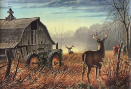 Scenic Deer By The Farm 16&quot; x 24&quot; Canvas Art Print New! - £7.83 GBP