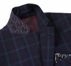 Men's Soft Wool Sport Coat English Plaid Window Pane 556-7 Plum Blue Renoir image 4