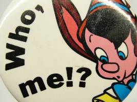 Pinocchio Collectable Donkey Ears Disney Badge Button Pinback Vintage - £11.09 GBP