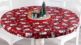 Vinyl Flannel Back Custom Fit Tablecloth,54&quot;x76&quot;Oval,CHRISTMAS SNOWMEN O... - $22.76