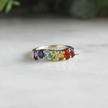 7 Gemstone Solid 925 Sterling Silver Handmade Eternity  Ring For Women - $9.90+