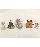 Christmas pins pin lot of 5 Snowman Tree Bell Candle Gold Silver Tone Pe... - €7,92 EUR