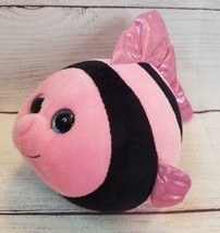 TY Beanie Ballz Tropical Fish Small Fat Pink &amp; Black Glitter Fins 2013 9&quot;L - £7.89 GBP