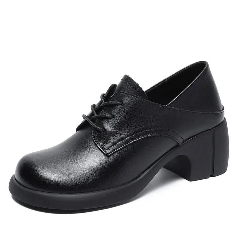 Handmade Retro Women High Heel Shoes 100% Genuine Cow Leather Round Toe ... - £72.57 GBP