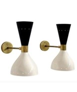 Pair Of Wall Sconces Light Handcrafted Lamps Black & White painted Finish Lights - $142.81