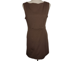 OGL Work-Leisure Boat Neck Cotton Blend Sleeveless Dress In Brown -Pockets- Sz M - £26.16 GBP