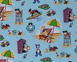 Cotton Dogs Beach Animals Pets Sand Ocean Blue Fabric Print by Yard D760.47 - $10.95