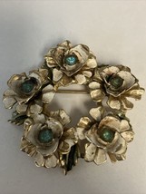 Coro Flower Wreath Brooch Blue Stones White Gold Tone Broken Pin Clip Pa... - £15.78 GBP
