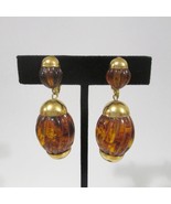 Faux Amber Lucite Clip On Dangle Earrings Goldtone Vintage Jewelry - $17.79