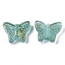 10 Glass Butterfly Beads 16mm Green Gold Foil Supplies Glitter Jewelry Making - £4.41 GBP