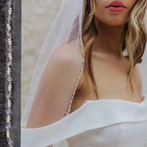 Bridal Pearl Crystal Edge Veil with Hair Comb,Cathedral Veil,Long Ivory ... - £20.39 GBP+