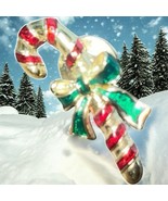 Vtg Avon Candy Cane Lapel Pin Brooch Red &amp; Gold Color With Green Bow Chr... - $109.29 MXN