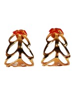 Vintage Signed Napier Gold Tone Open Leaf Hoop Earrings Screw Back Clip ... - €13,71 EUR