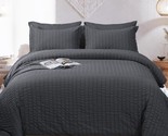 Dark Grey Queen Comforter Set Seersucker 3 Pieces, Bedding Comforter Set... - £51.95 GBP